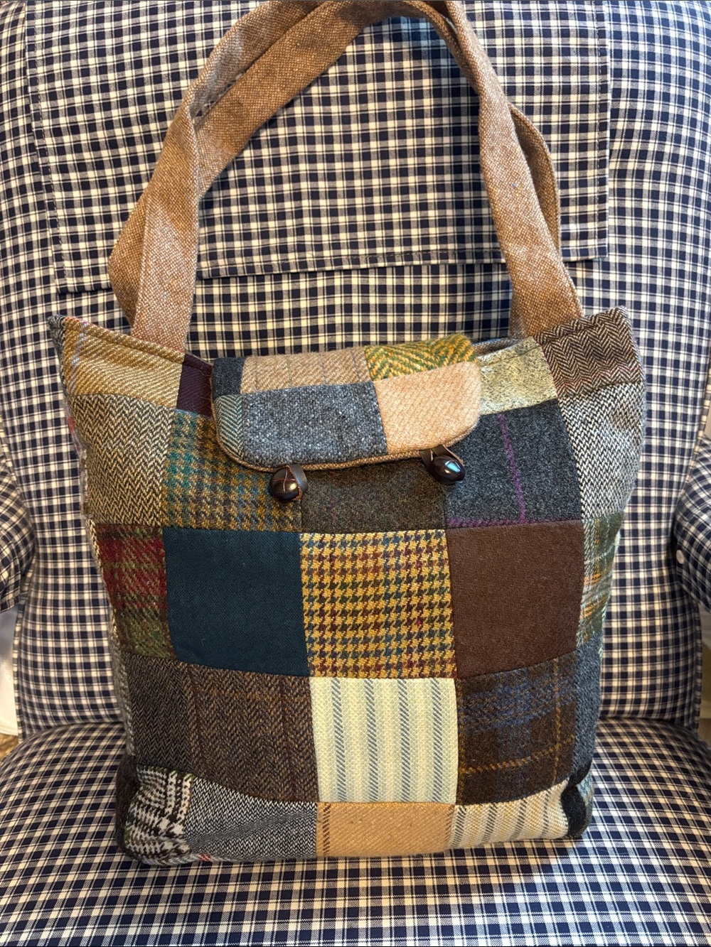 ECU Hanna Hats Donegal Patchwork Wool Tote Bag in Mixed Brown